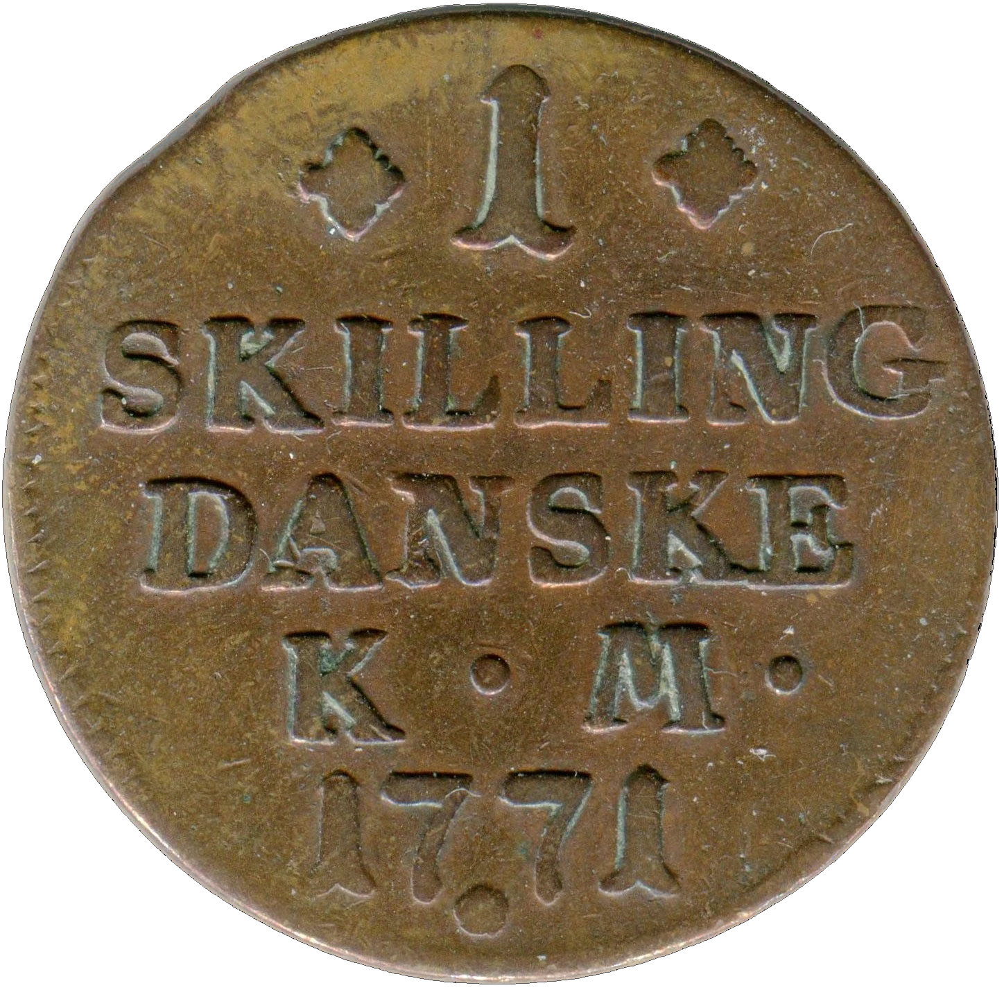 Reverse of 1 skilling 1771, die A652